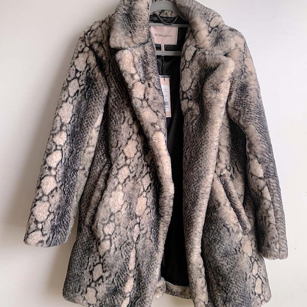 BCBGeneration Faux Fur Snakeskin Print Winter Coat Jacket